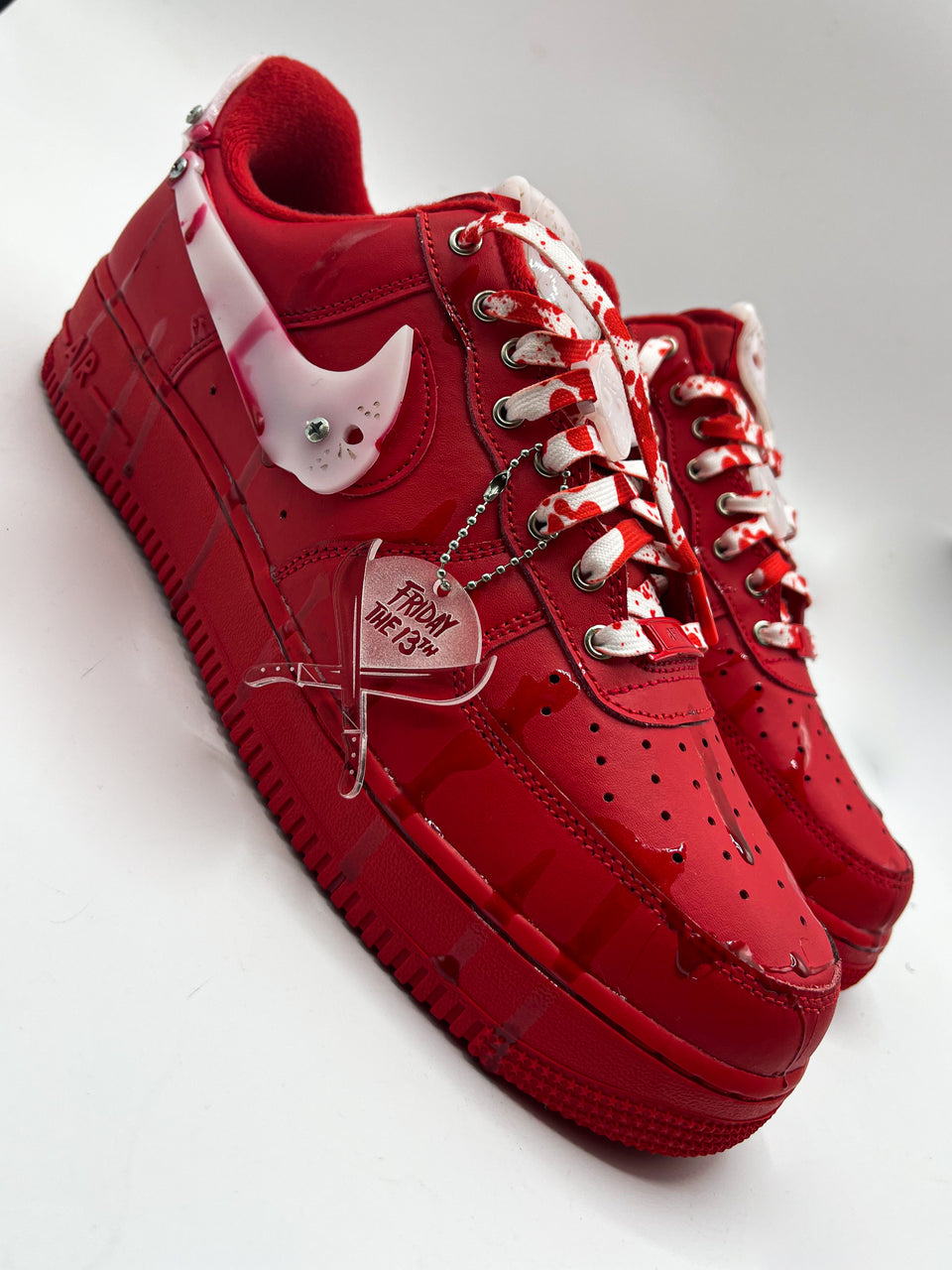 Nike Custom Air Force 1 Red Alert Splatter Sneakers Shoes White Red Black  Mens